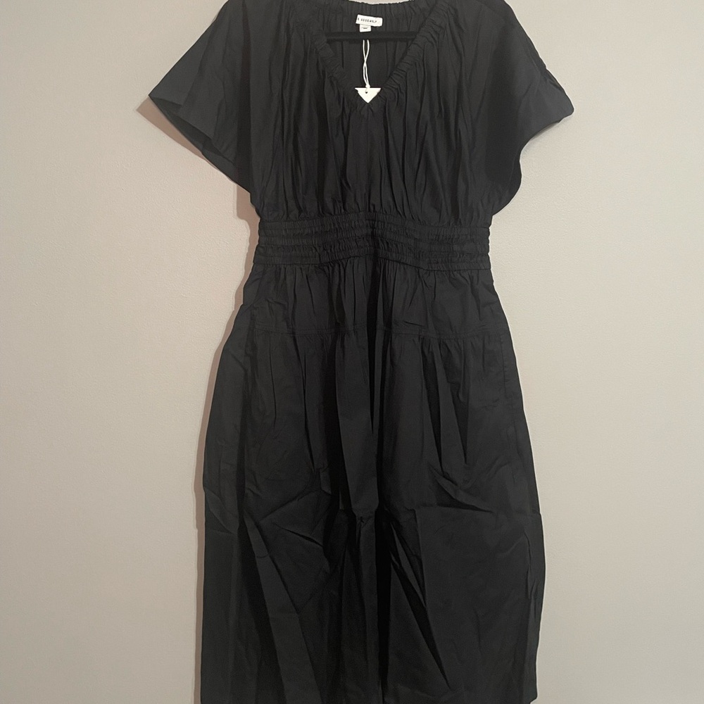 Free Assembly Smocked-Waist Black Midi Dress Medium BNWT
